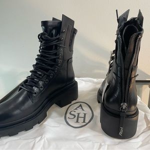 Ash Black Lace Up Leather Boots